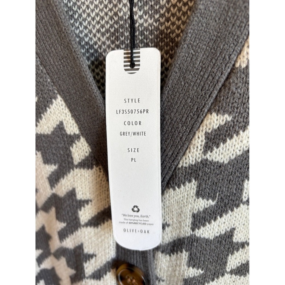 NEW Olive & Oak Gray and Cream Houndstooth Mid-Length Cardigan Large Petite - Picture 6 of 6